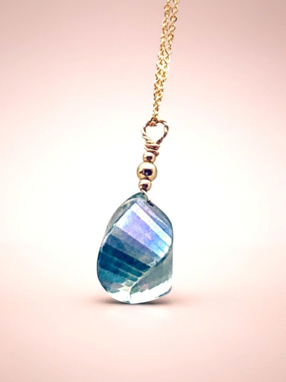 Handmade Crystal Quartz Pendant (Lab) with Iridescent Shimmer